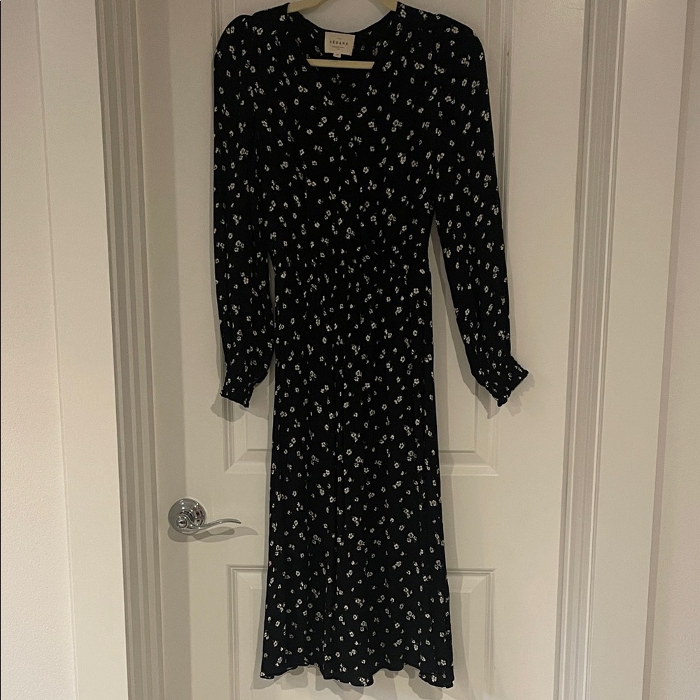 Sezane Black Floral Long Sleeve Dress